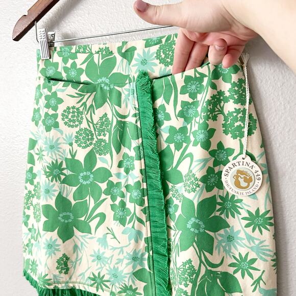 Spartina 449 Fringe Faux Wrap Skort Green Wildflowers Women’s Size XS NEW! - Picture 4 of 13